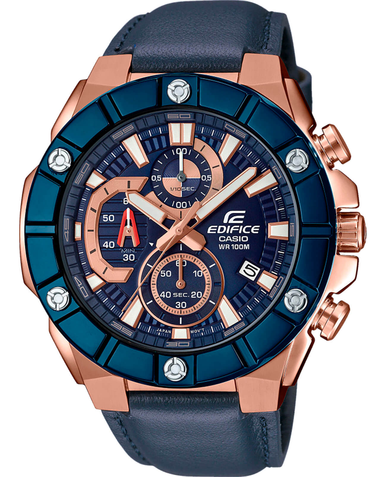 Casio Casio Edifice EFR-569BL-2A EFR EFR-569BL-2A кварцевые мужские часы синий циферблат, браслет кожаный — вид спереди