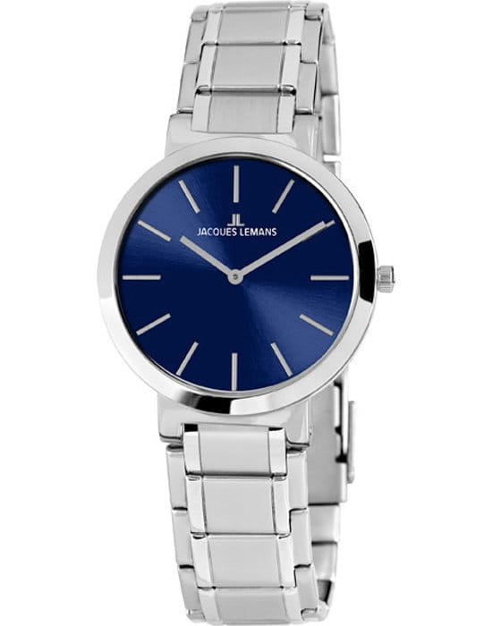 Jacques Lemans Jacques Lemans  1-1998C  1-1998C кварцевые женские часы синий циферблат, браслет нержавеющая сталь — вид спереди