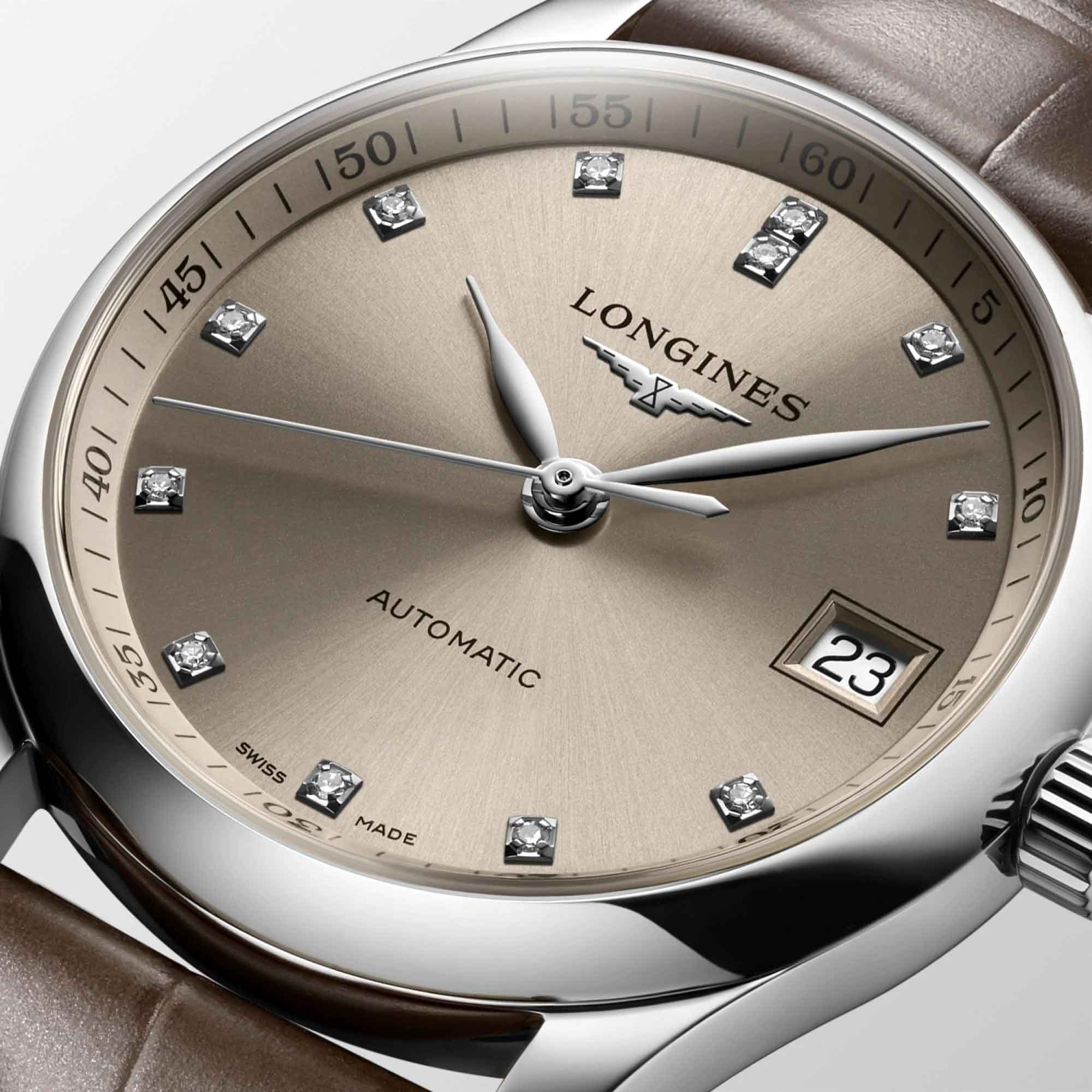 Longines Longines Master Collection L2.357.4.07.2 механические женские часы часы крупный план антрацитовый циферблата