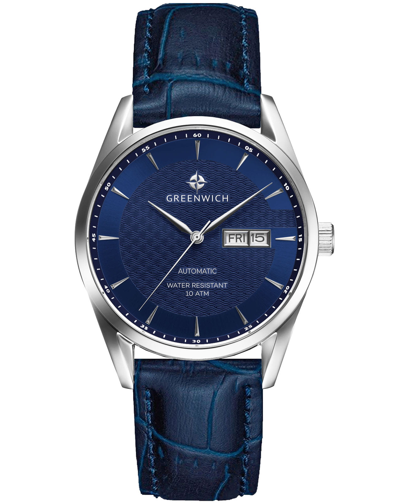Greenwich Greenwich Good Luck Classic GW 074.16.36  GW 074.16.36 механические мужские часы синий циферблат, браслет кожаный — вид спереди