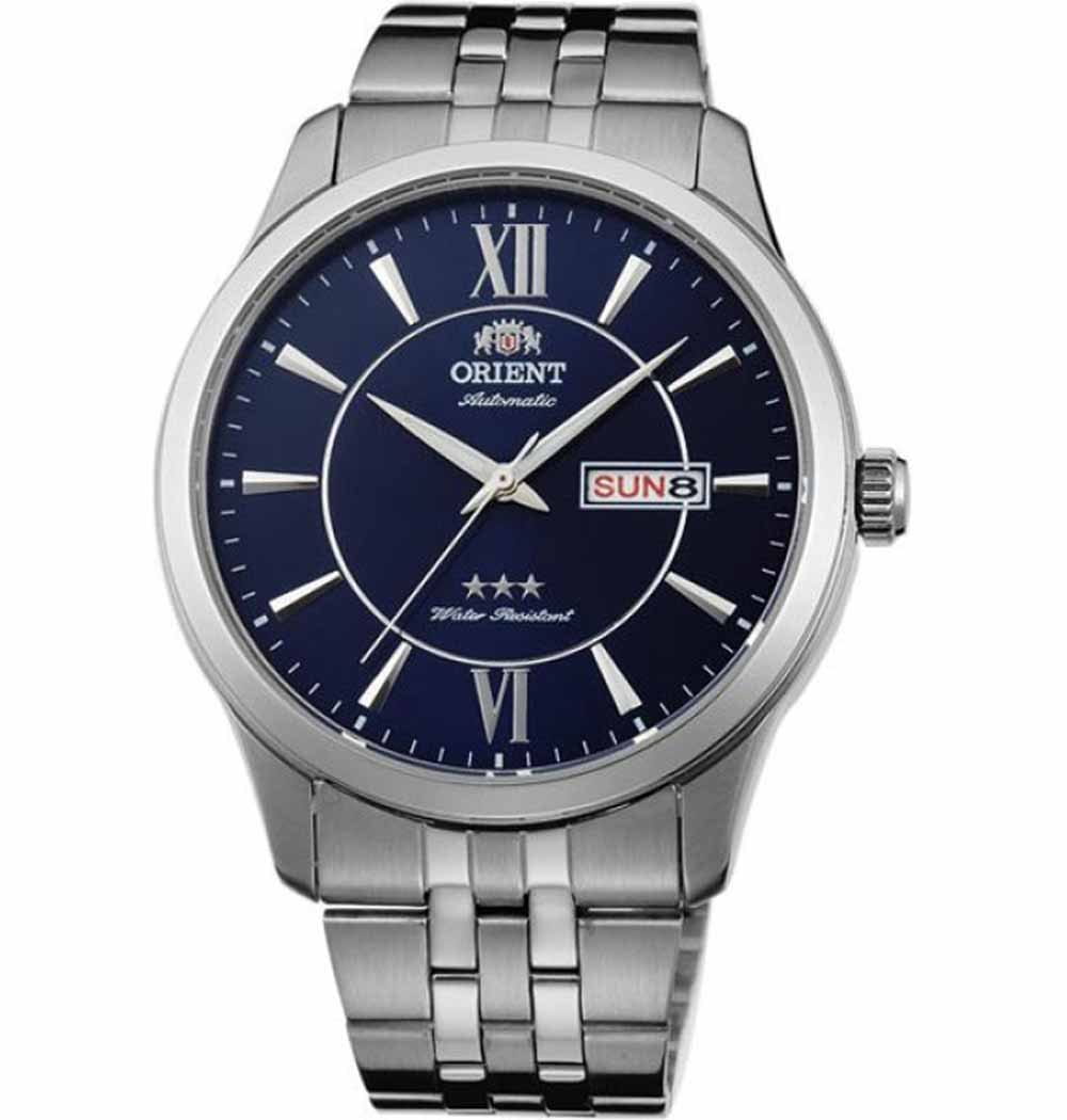 Orient Orient AB0B001D (FAB0B001D)  FAB0B001D автокварц (кинетик) мужские часы синий циферблат, браслет нержавеющая сталь — вид спереди