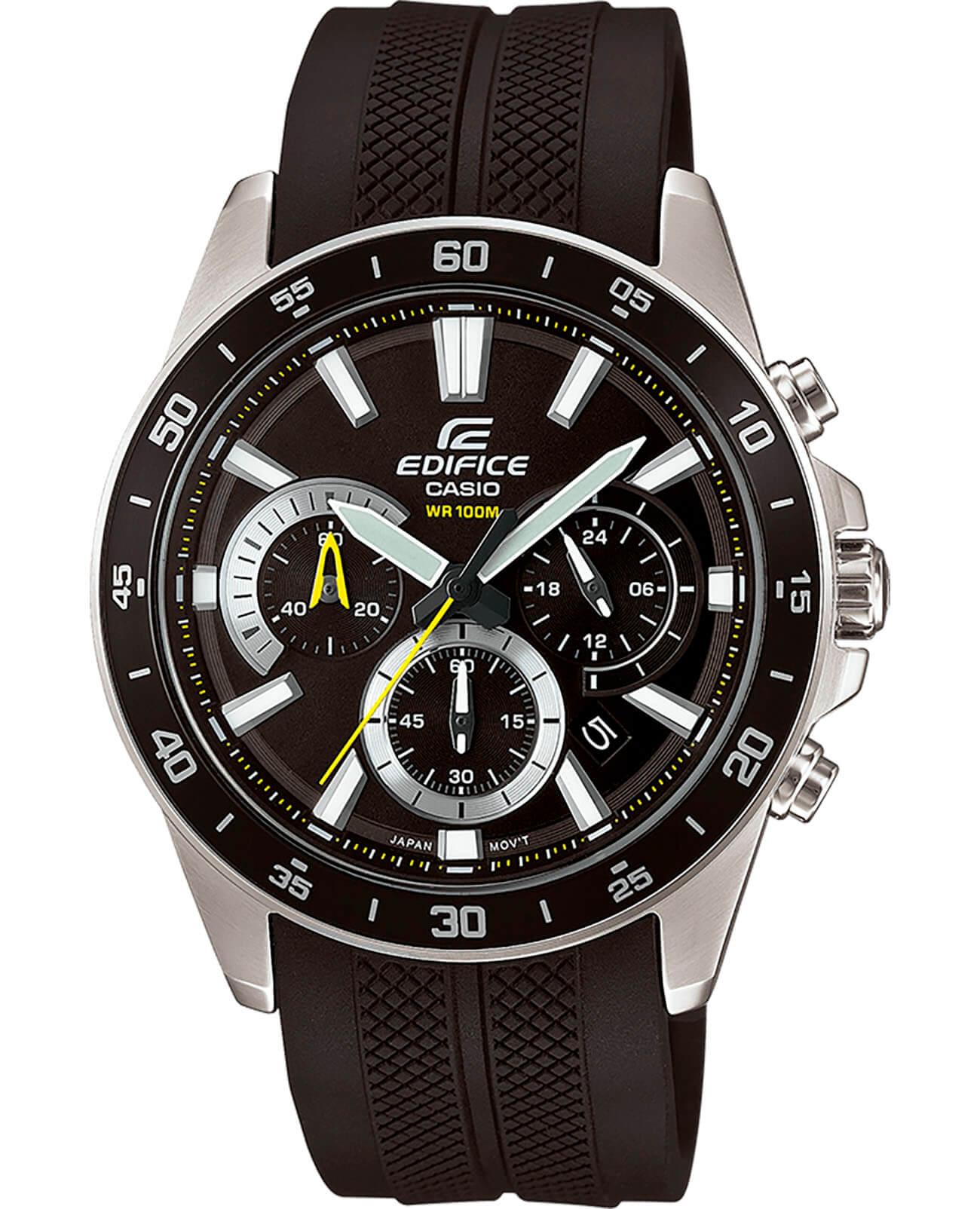 Casio Casio Edifice EFV-570P-1A EFV EFV-570P-1A кварцевые мужские часы черный циферблат, браслет каучук — вид спереди