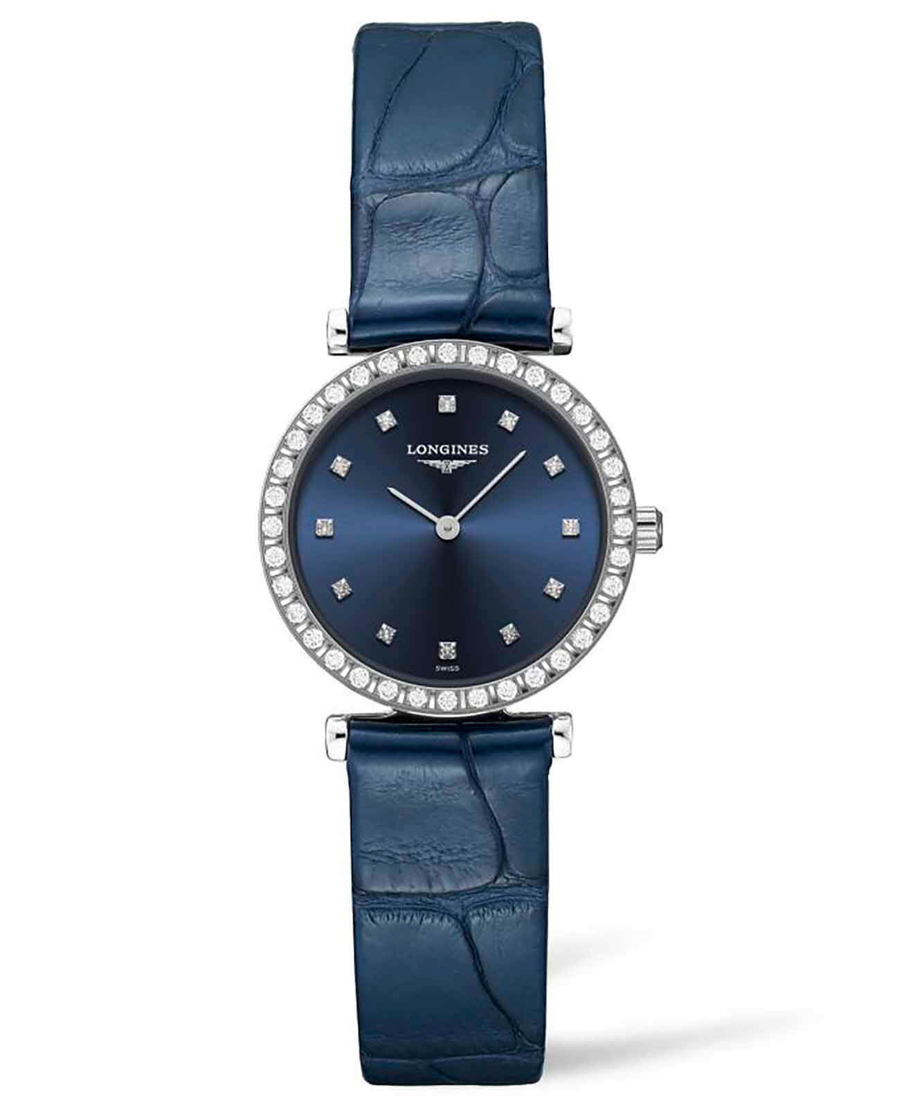 Longines Longines La Grande Classique L4.341.0.97.2  L43410972 кварцевые женские часы синий циферблат, браслет кожаный — вид спереди