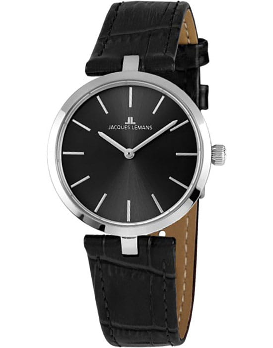 Jacques Lemans Jacques Lemans 1-2024A  1-2024A кварцевые женские часы черный циферблат, браслет кожаный — вид спереди