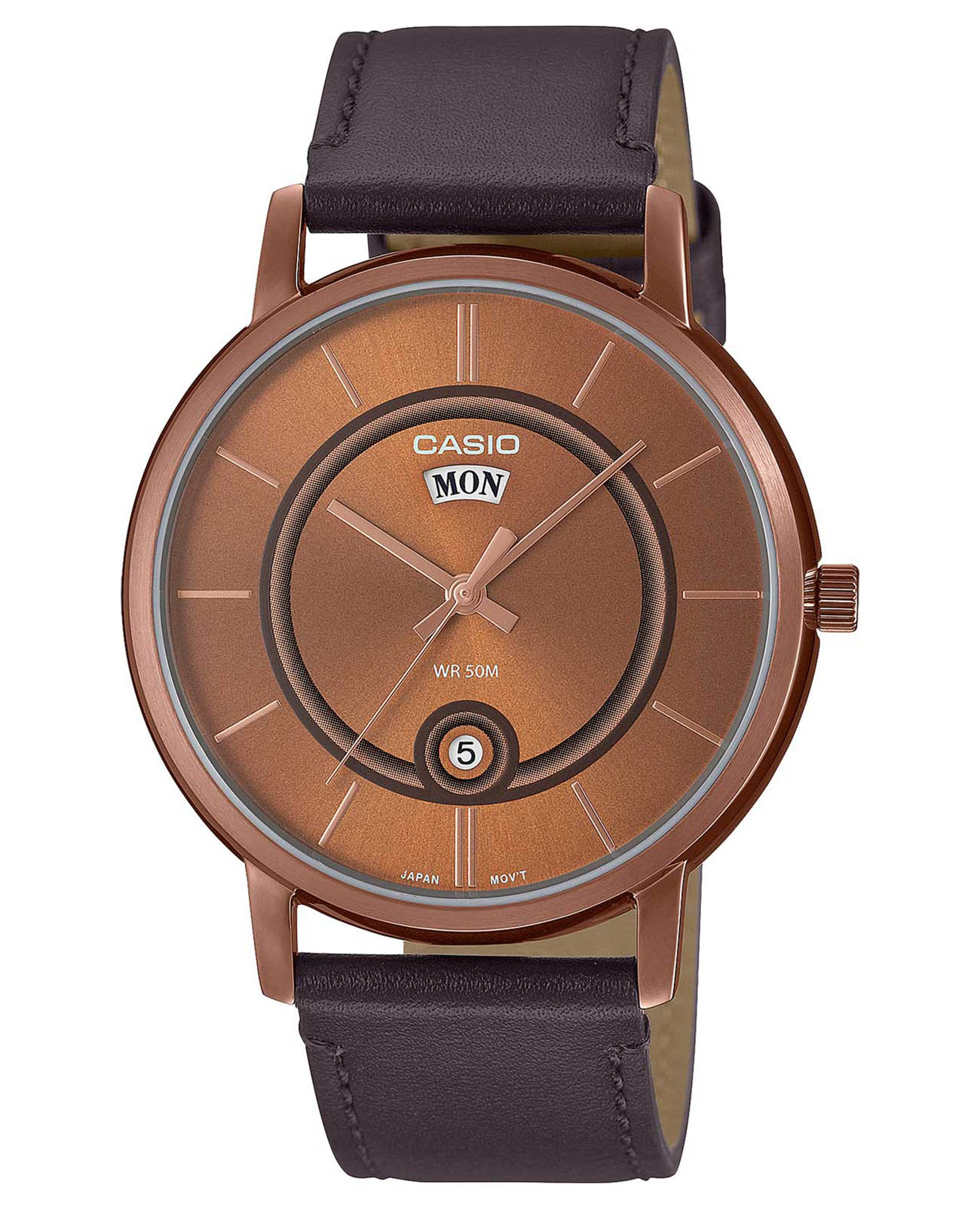 Casio Casio Collection MTP-B120RL-5A  MTP-B120RL-5A кварцевые мужские часы коричневый циферблат, браслет кожаный — вид спереди