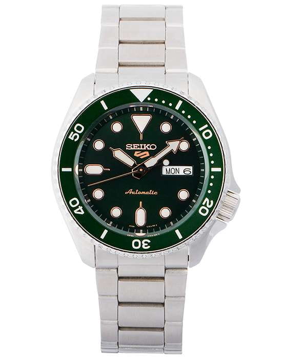 Seiko Seiko 5 Sports SRPD63K1 механические мужские часы часы крупный план зеленый циферблата