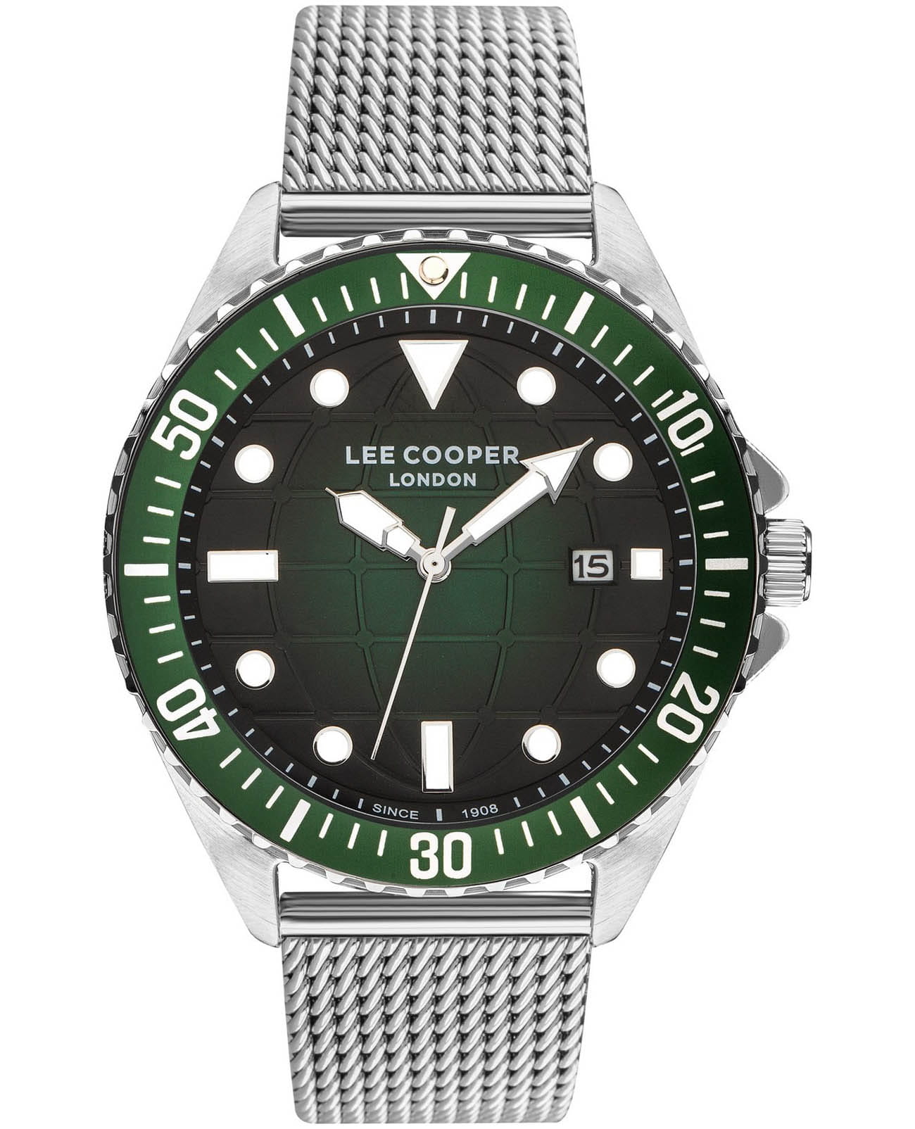 Lee Cooper Lee Cooper LC07542.370  LC07542.370 кварцевые мужские часы зеленый циферблат, браслет нержавеющая сталь — вид спереди
