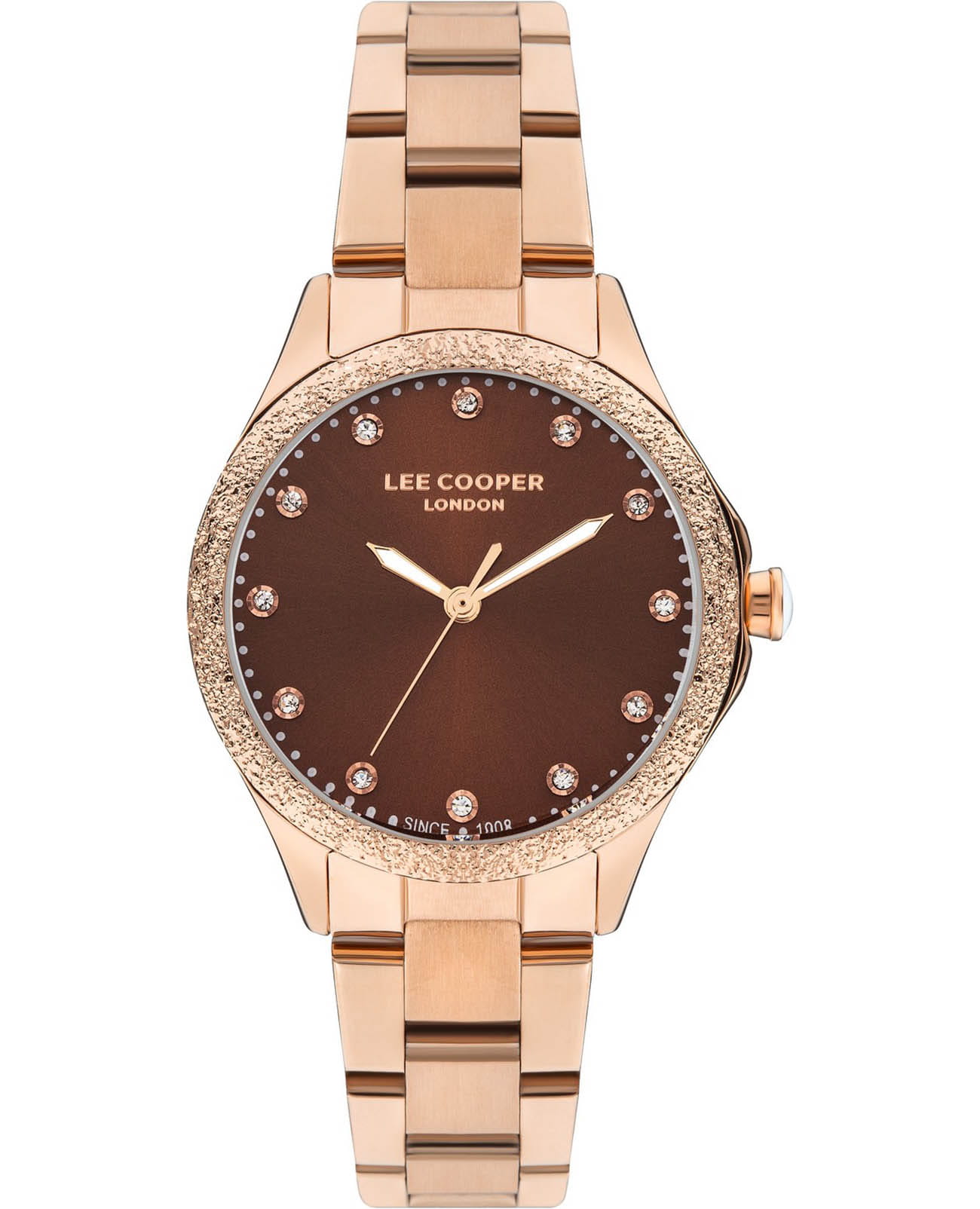 Lee Cooper Lee Cooper LC07840.540  LC07840.540 кварцевые женские часы коричневый циферблат, браслет суперметалл с ip покрытием — вид спереди