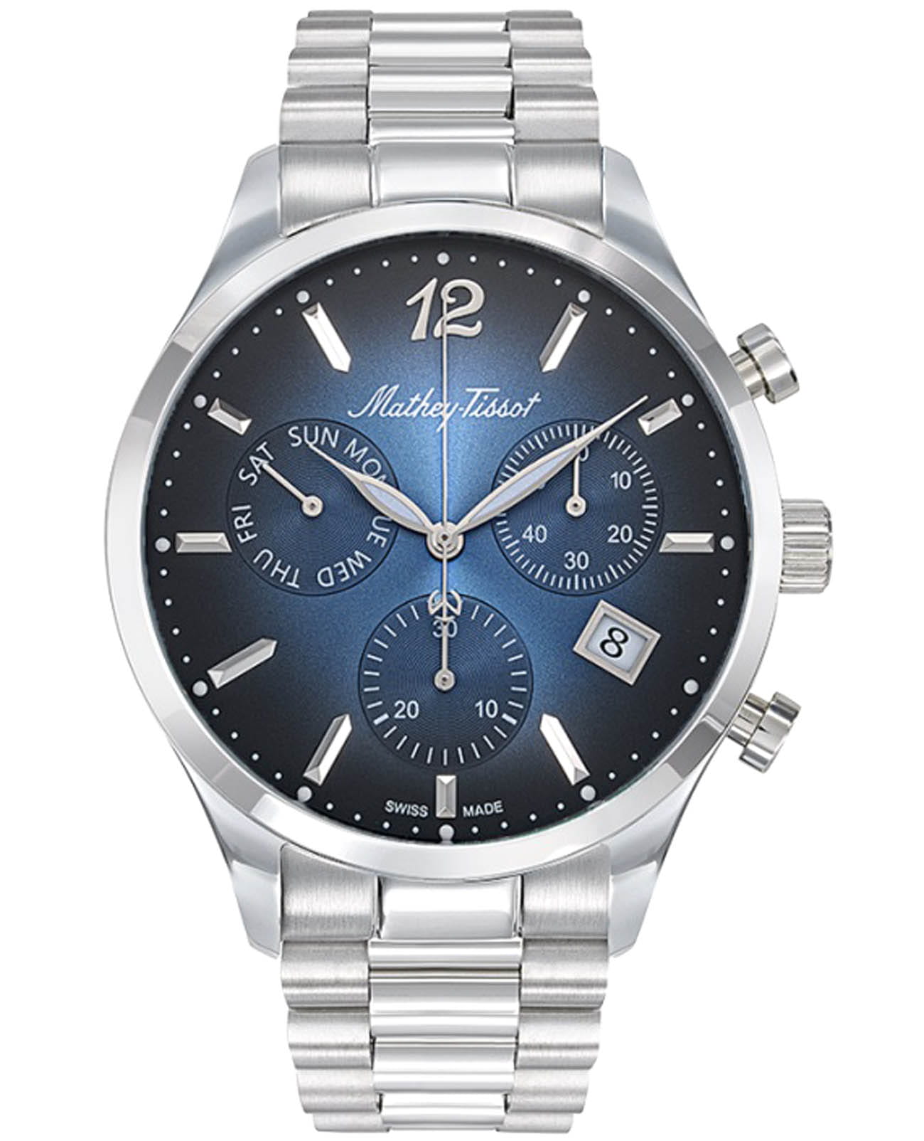 Mathey-Tissot Mathey-Tissot Urban H411CHABU  H411CHABU кварцевые мужские часы синий циферблат, браслет нержавеющая сталь — вид спереди