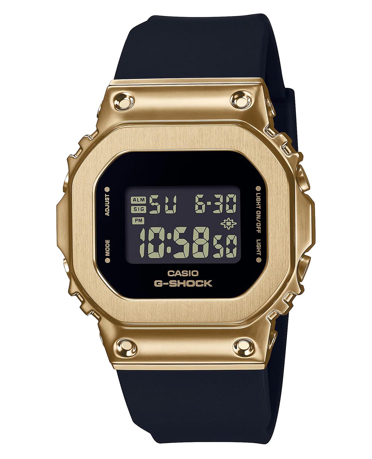 Casio Casio G-Shock GM-S5600GB-1DR (GM-S5600GB-1) GM GM-S5600GB-1 электронные женские часы черный циферблат, браслет полимер — вид спереди