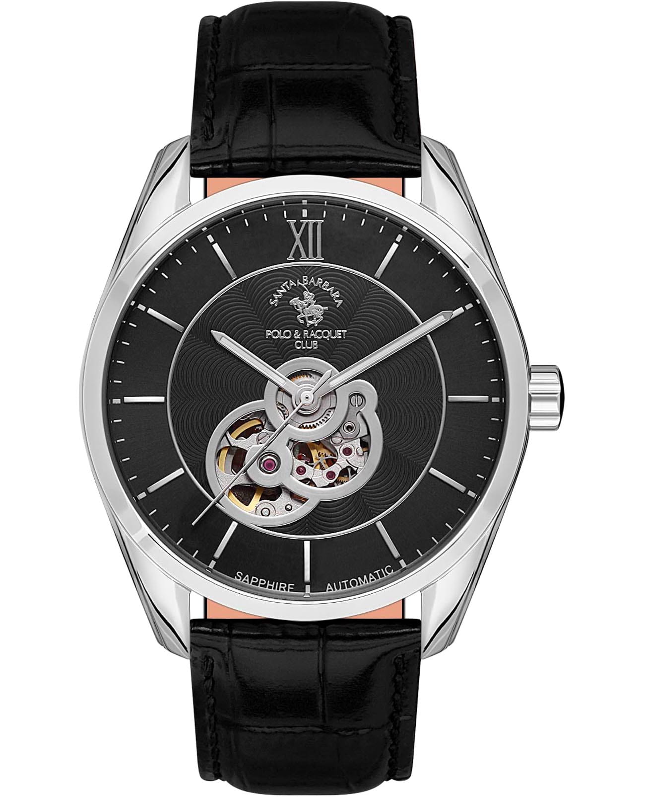 Santa Barbara Polo & Racquet Club Santa Barbara Polo & Racquet Club Luxury SB.4.1008-2  SB.4.1008-2 механические мужские часы черный циферблат, браслет кожаный — вид спереди