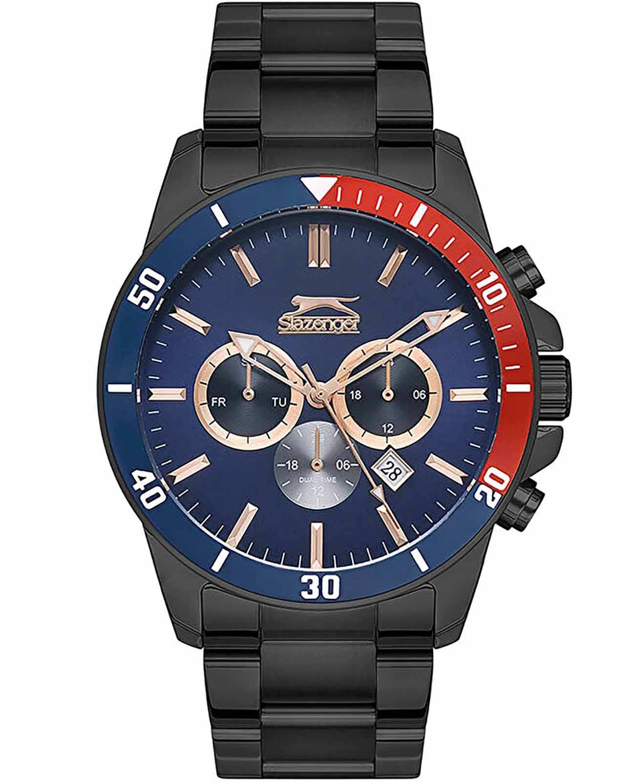 Slazenger Slazenger SL.09.2147.2.05  SL.09.2147.2.05 кварцевые мужские часы синий циферблат, браслет суперметалл с ip покрытием — вид спереди