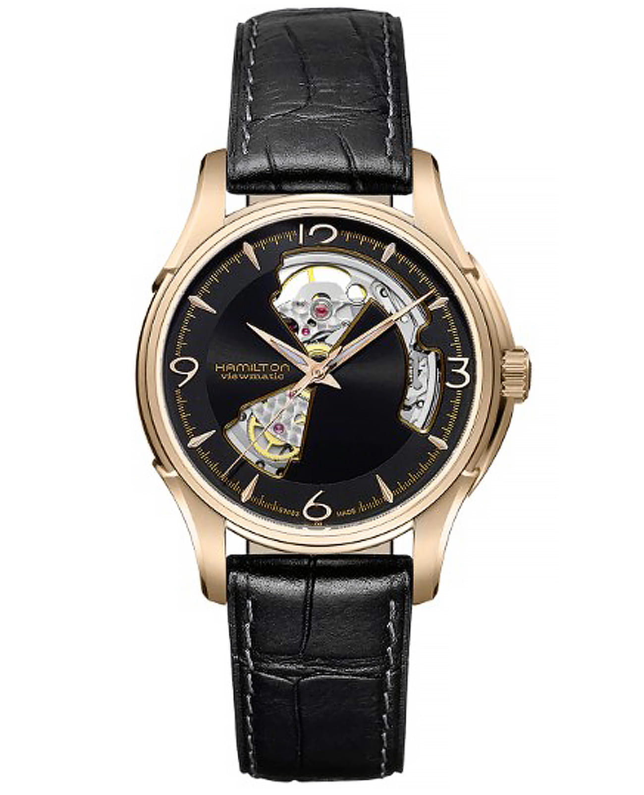 Hamilton Hamilton Jazzmaster Open Heart Auto H32575735  H32575735 механические мужские часы черный циферблат, браслет кожаный — вид спереди