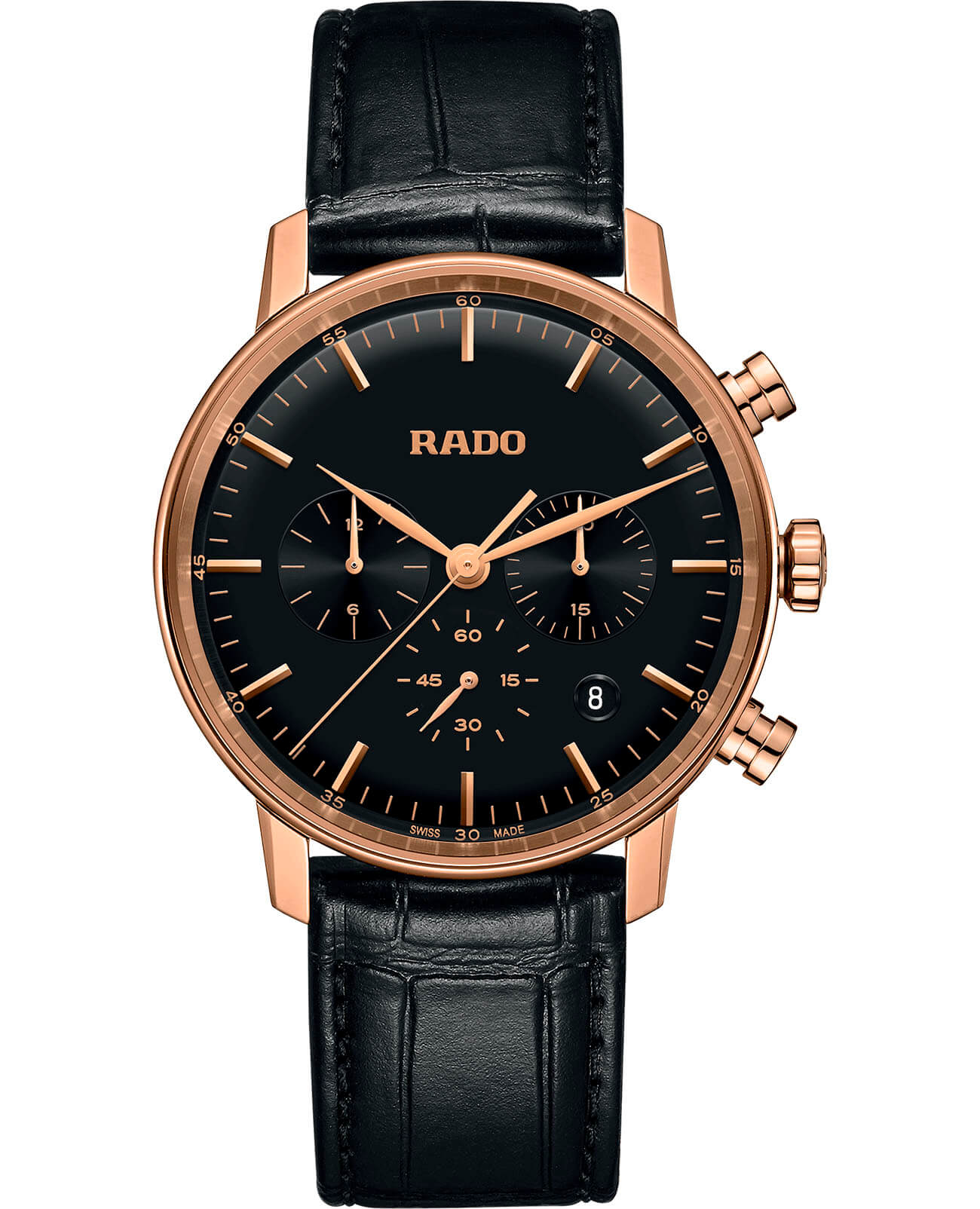 Rado Rado Coupole Classic R22911165 Classic R22911165 кварцевые мужские часы черный циферблат, браслет кожаный — вид спереди