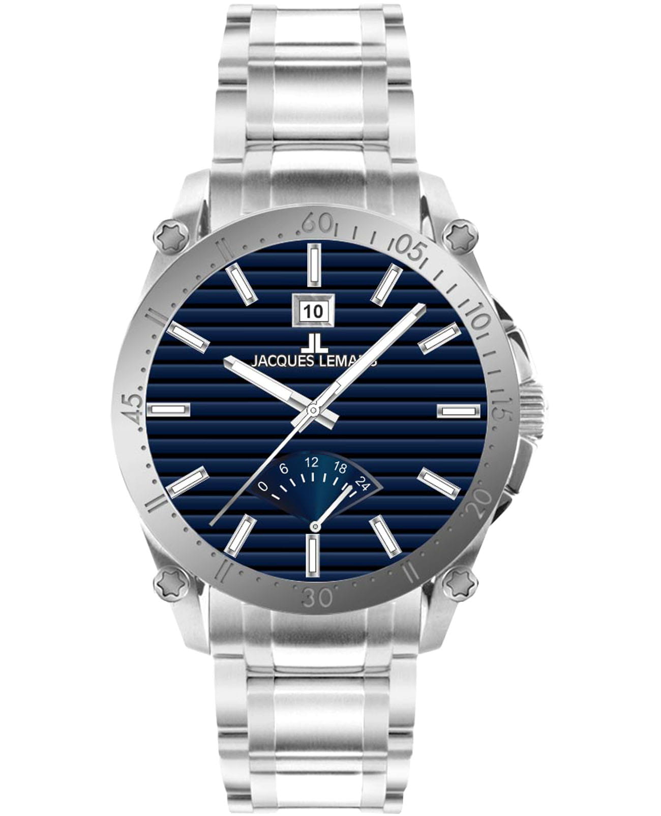 Jacques Lemans Jacques Lemans Derby 1-2202L  1-2202L кварцевые мужские часы синий циферблат, браслет нержавеющая сталь — вид спереди