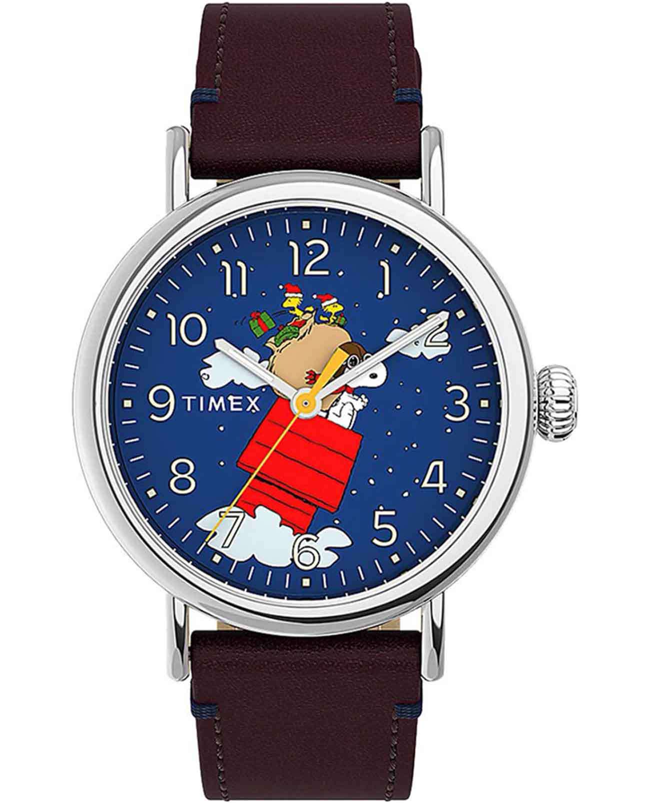 Timex Timex Standard Peanuts TW2U86500  TW2U86500 кварцевые мужские часы синий циферблат, браслет кожаный — вид спереди