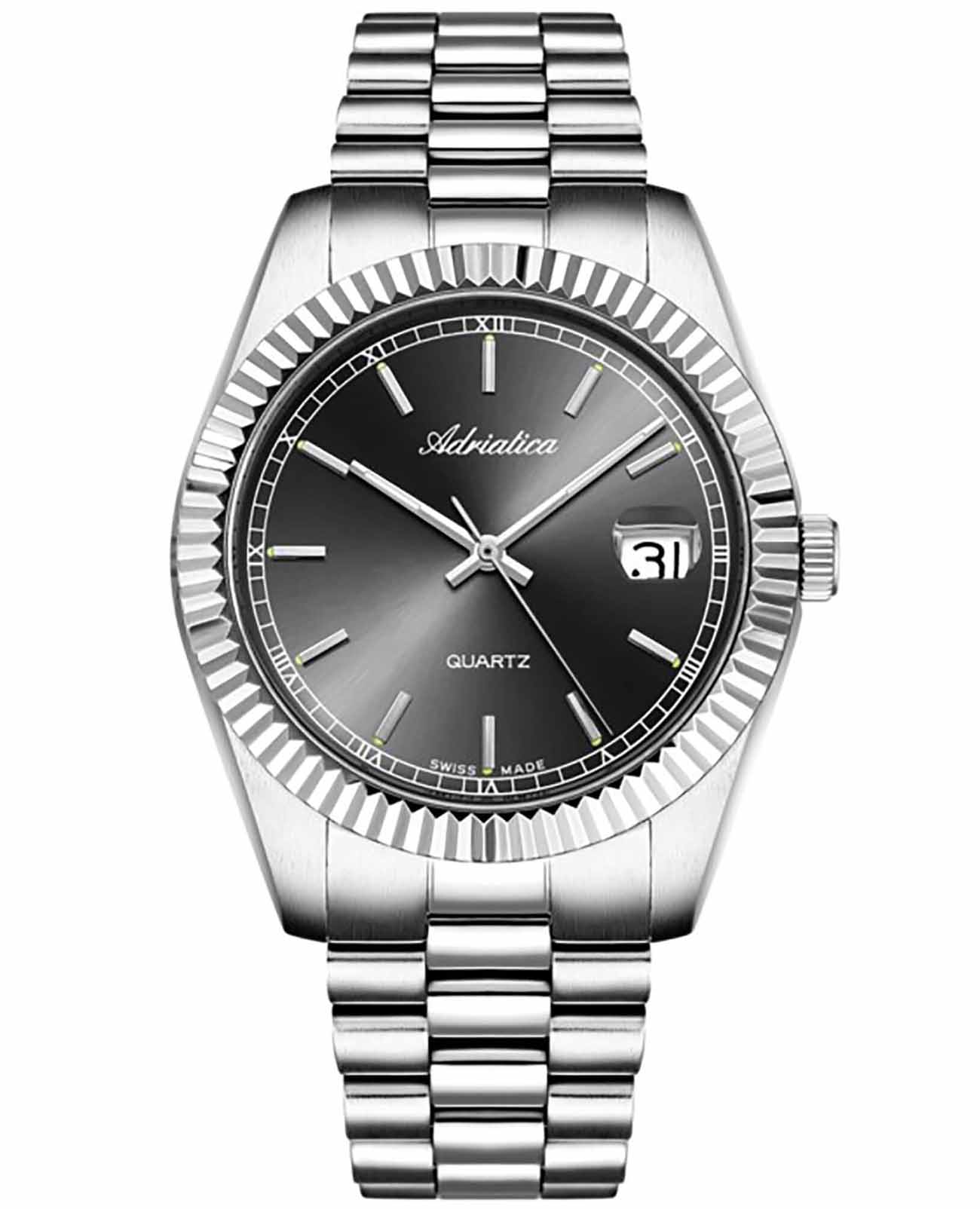 Adriatica Adriatica Premiere A1090.5116Q  A1090.5116Q кварцевые мужские часы черный циферблат, браслет нержавеющая сталь — вид спереди