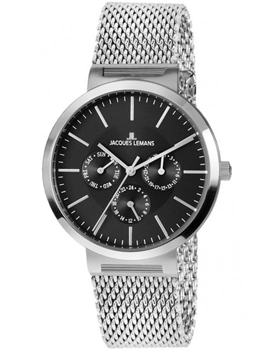 Jacques Lemans Jacques Lemans 1-1950F  1-1950F кварцевые мужские часы черный циферблат, браслет нержавеющая сталь — вид спереди