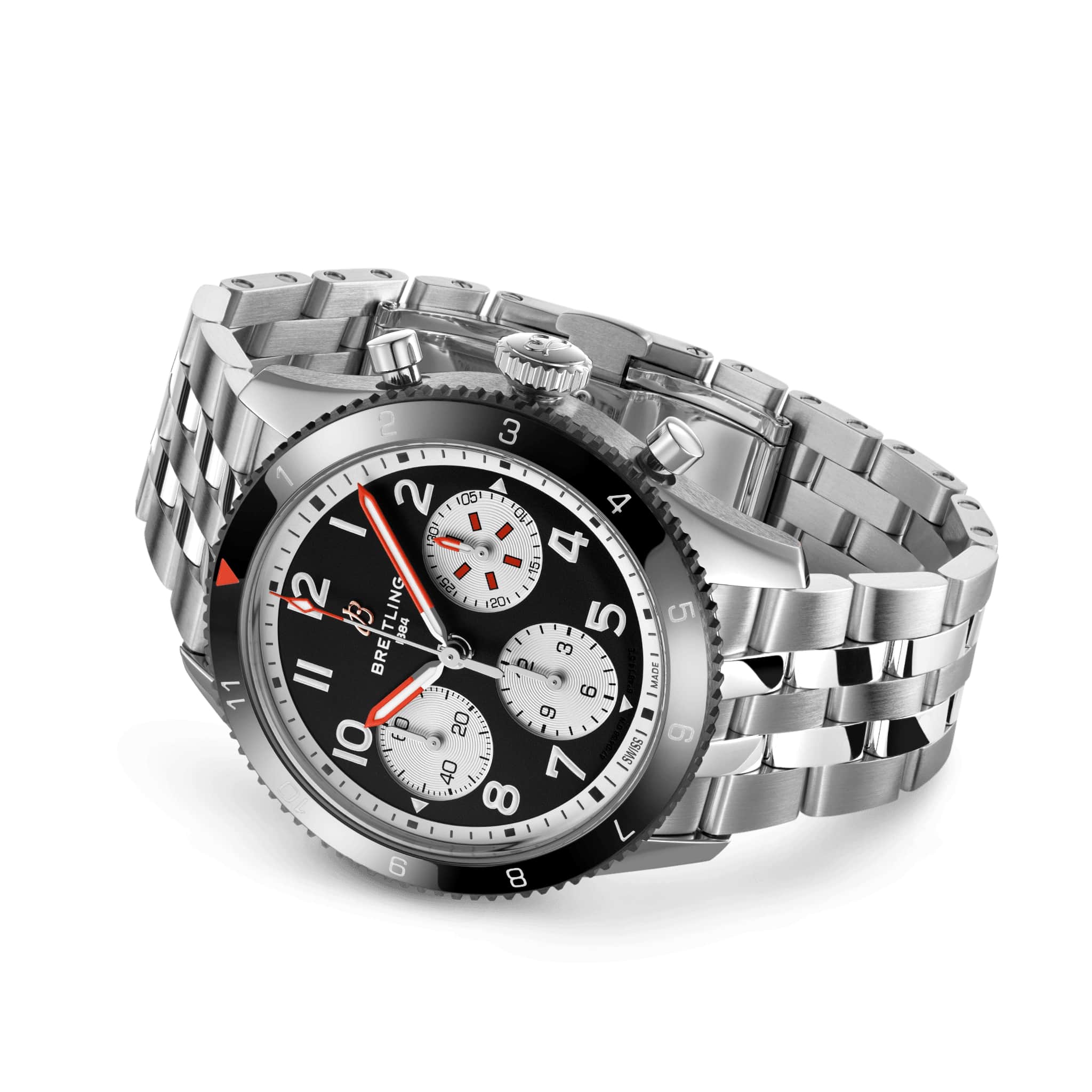 Breitling Breitling Classic Avi Chronograph 42 Mosquito Y233801A1B1A1, aviator 8 швейцария мужские часы на браслете нержавеющая сталь боковой вид