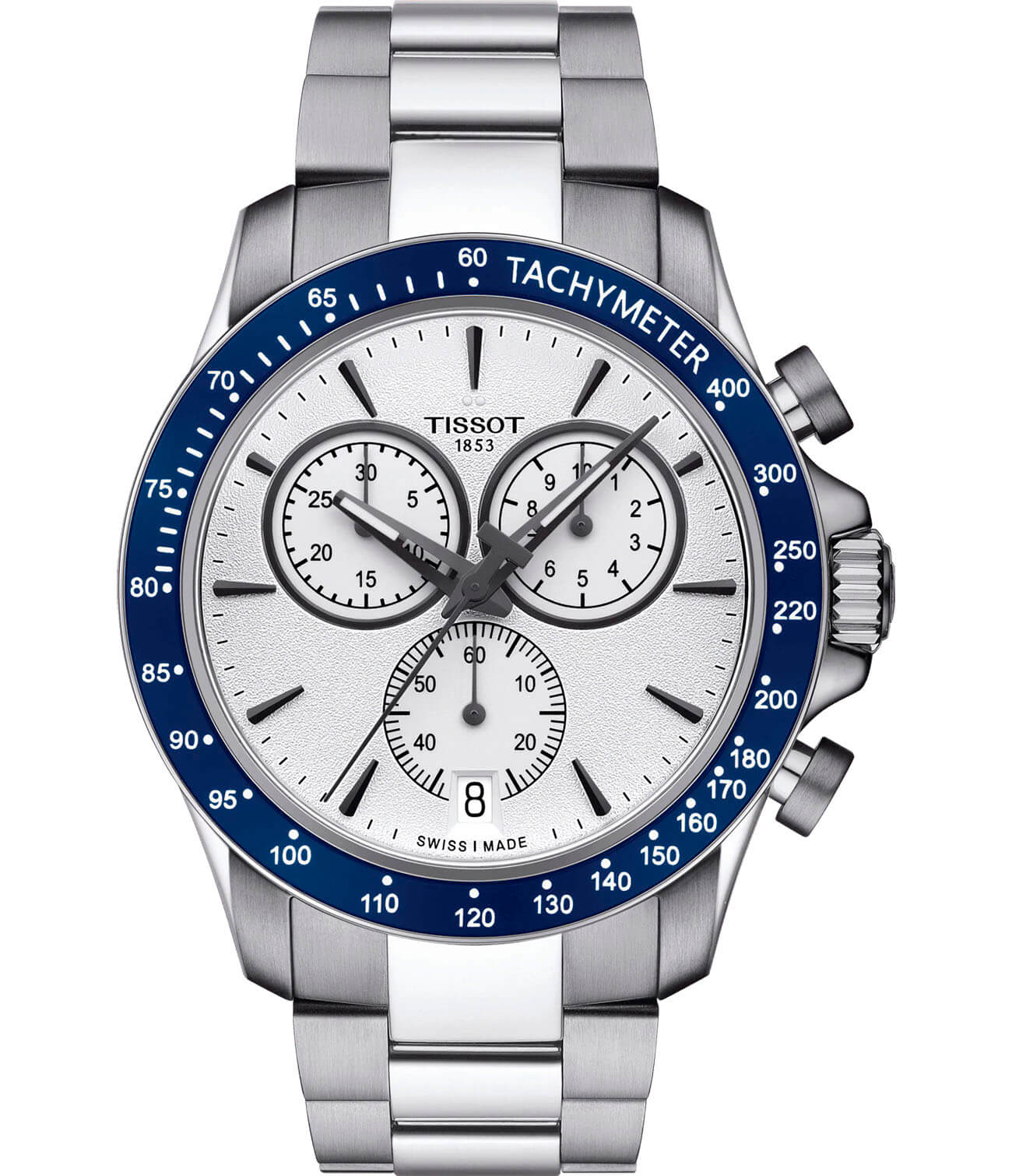 Tissot Tissot V8 Quartz Chronograph T106.417.11.031.00 V8  T1064171103100 кварцевые мужские часы белый циферблат, браслет нержавеющая сталь — вид спереди