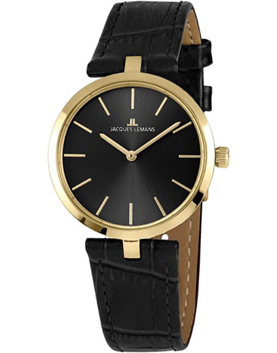 Jacques Lemans Jacques Lemans Classic 1-2024E  1-2024E кварцевые женские часы черный циферблат, браслет кожаный — вид спереди