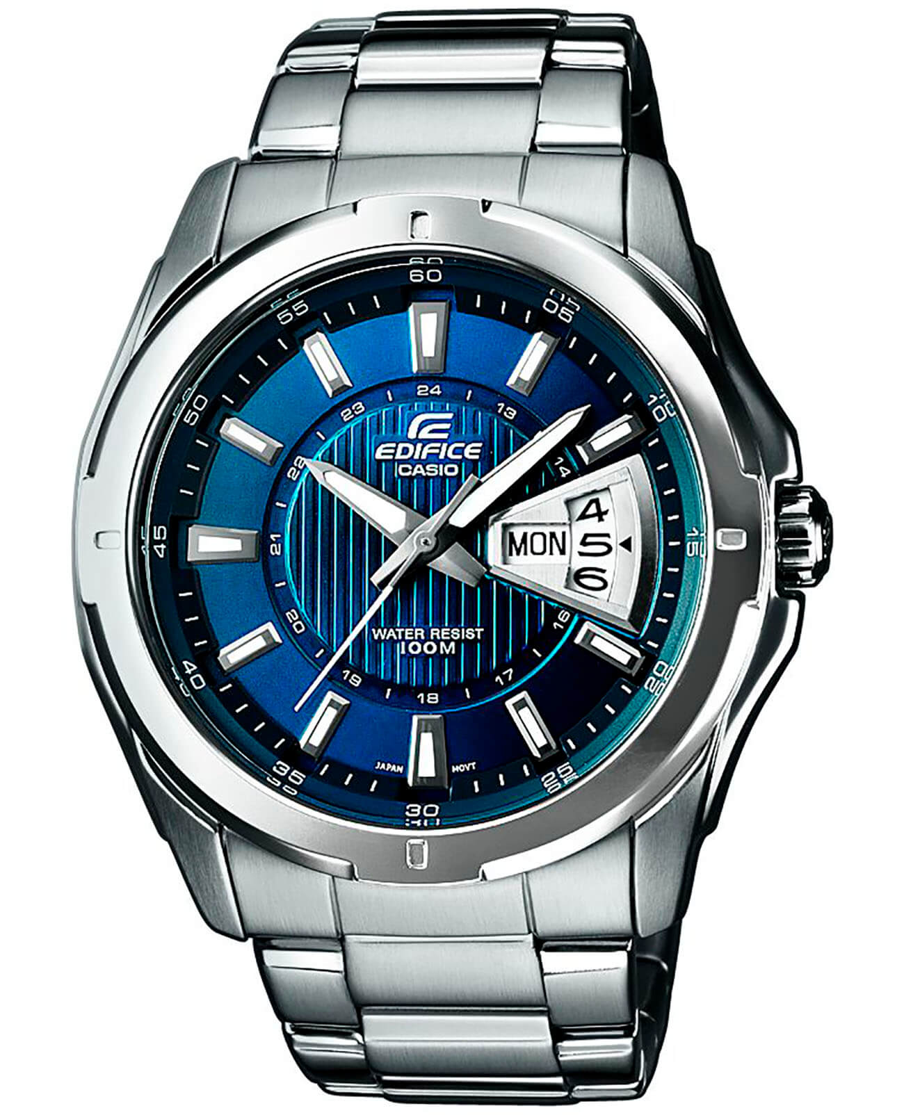 Casio Casio Edifice EF-129D-2A EF EF-129D-2AVEF кварцевые мужские часы синий циферблат, браслет нержавеющая сталь — вид спереди