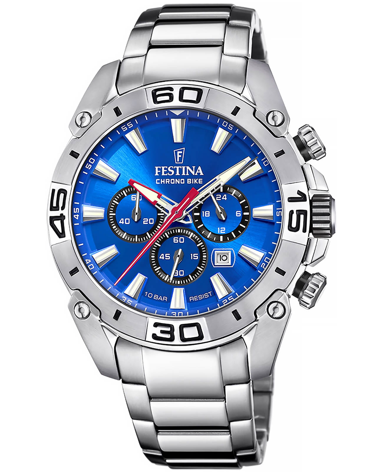 Festina Festina Chrono Bike F20543/2  F20543/2 кварцевые мужские часы синий циферблат, браслет нержавеющая сталь — вид спереди