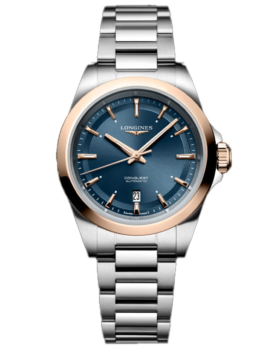 Longines Longines Conquest L3.320.5.92.6  L33205926 механические женские часы синий циферблат, браслет нержавеющая сталь — вид спереди