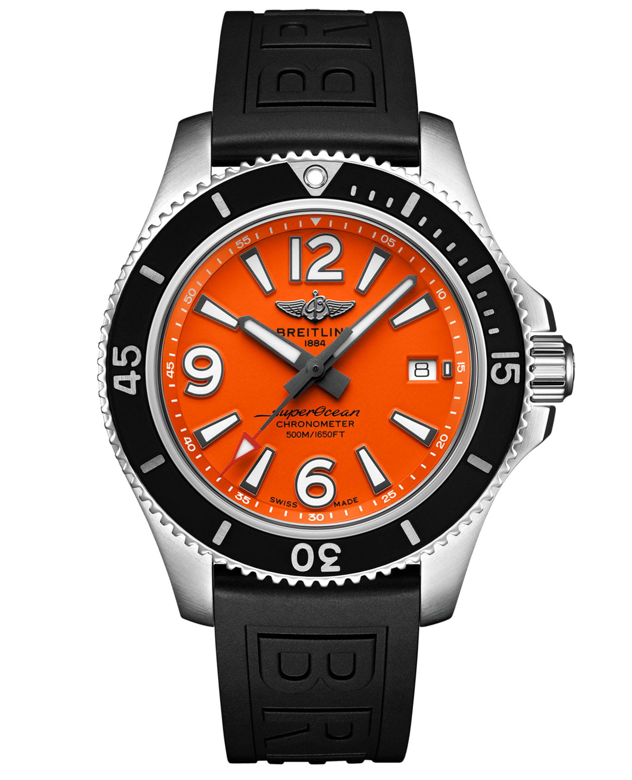 Breitling Breitling Superocean Automatic 42 A17366D71O1S2  A17366D71O1S2 механические мужские часы оранжевый циферблат, браслет каучук — вид спереди