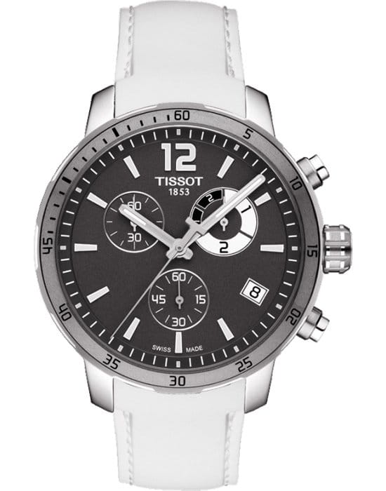 Tissot Tissot Quickste Chronograph Football T095.449.17.067.00 Quickster T0954491706700 кварцевые мужские часы серый циферблат, браслет кожаный — вид спереди