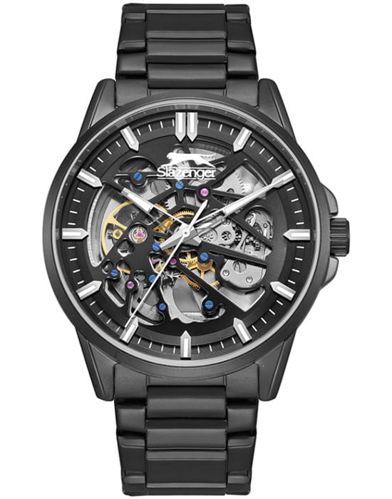 Slazenger Slazenger SL.09.2363.1.05  SL.09.2363.1.05 механические мужские часы черный циферблат, браслет суперметалл с pvd покрытием — вид спереди