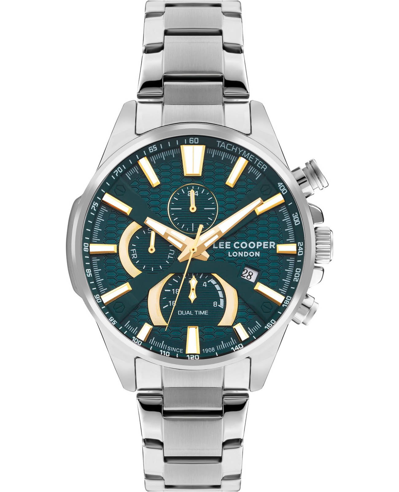 Lee Cooper Lee Cooper LC07801.270  LC07801.270 кварцевые мужские часы зеленый циферблат, браслет нержавеющая сталь — вид спереди