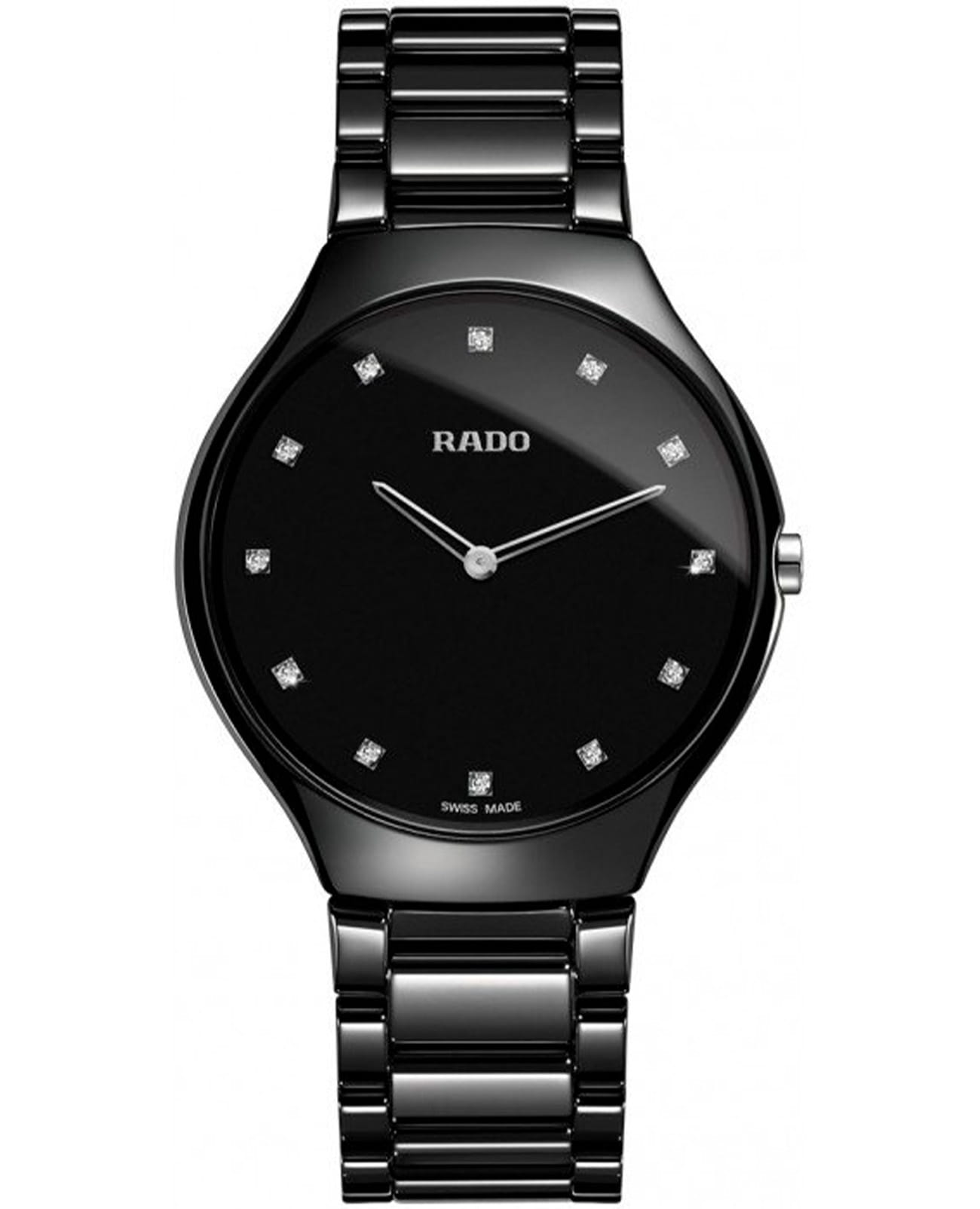 Rado Rado True Thinline R27741732  R27741732 кварцевые мужские часы черный циферблат, браслет керамика — вид спереди