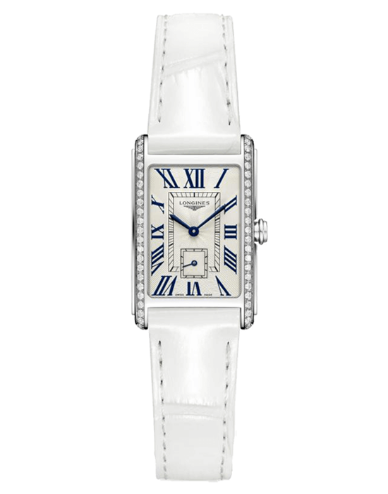 Longines Longines DolceVita L5.255.0.71.2  L52550712 кварцевые женские часы белый циферблат, браслет кожаный — вид спереди