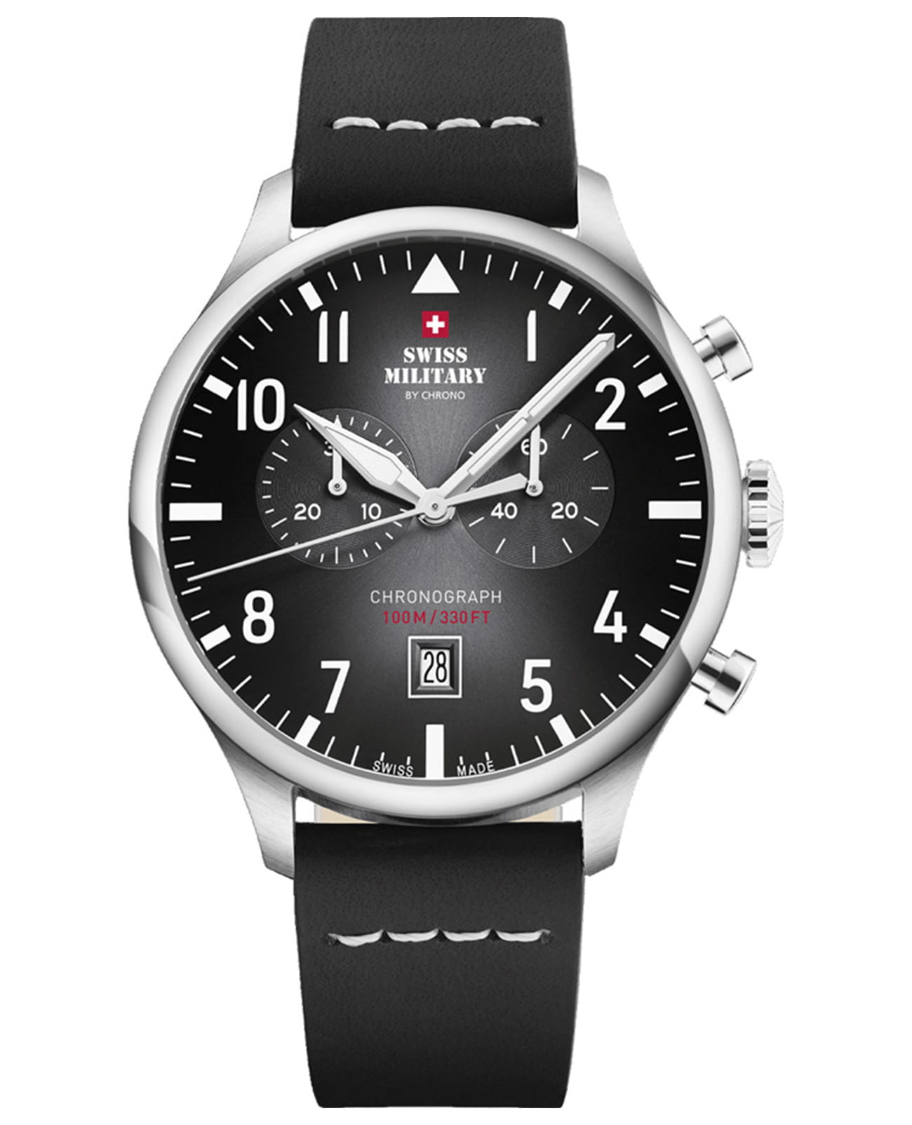 Swiss Military by Chrono Swiss Military by Chrono Vintage Chronograph SM34098.05  SM34098.05 кварцевые мужские часы черный циферблат, браслет кожаный — вид спереди