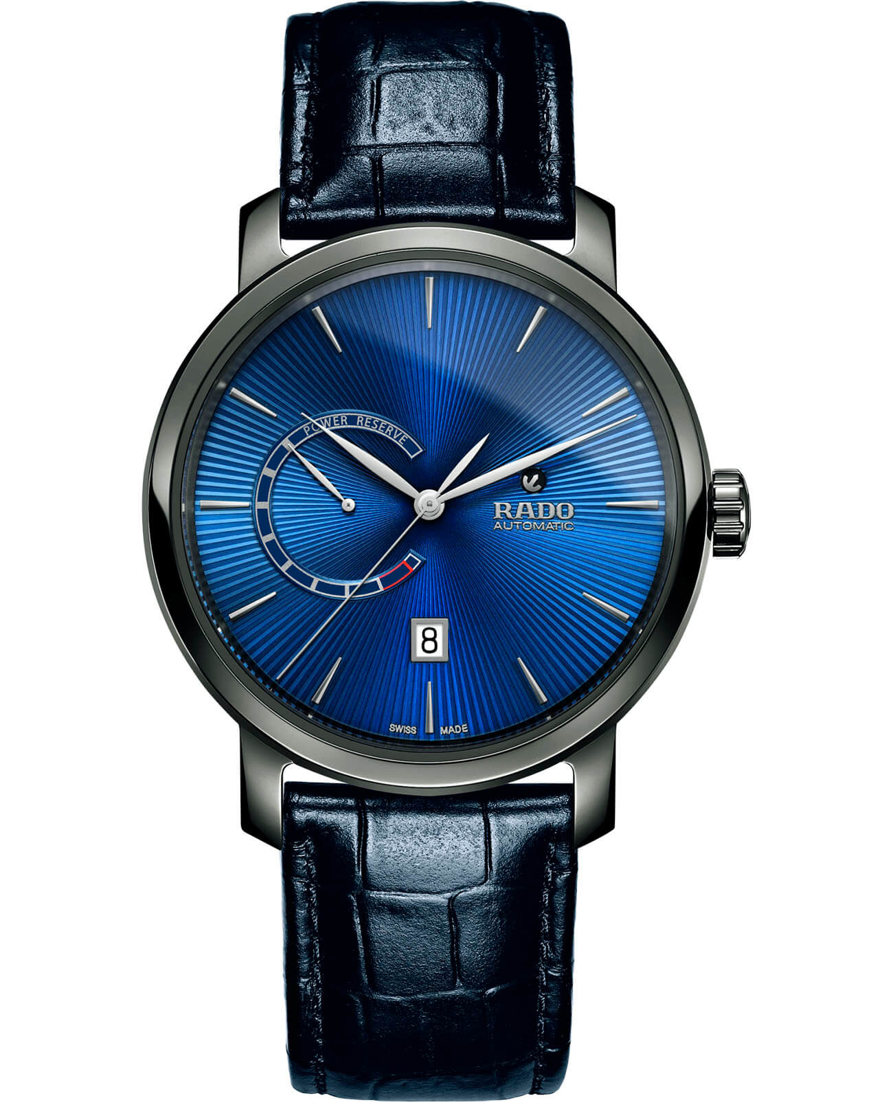 Rado Rado Diamaster Power Reserve R14138206 Automatic R14138206 механические мужские часы синий циферблат, браслет кожаный — вид спереди