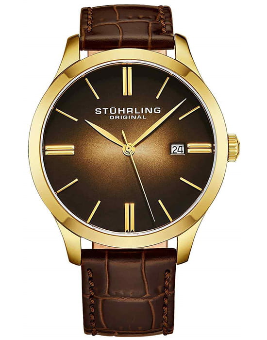 Stuhrling Stuhrling Symphony 4014.2  4014.2 кварцевые мужские часы коричневый циферблат, браслет кожаный — вид спереди