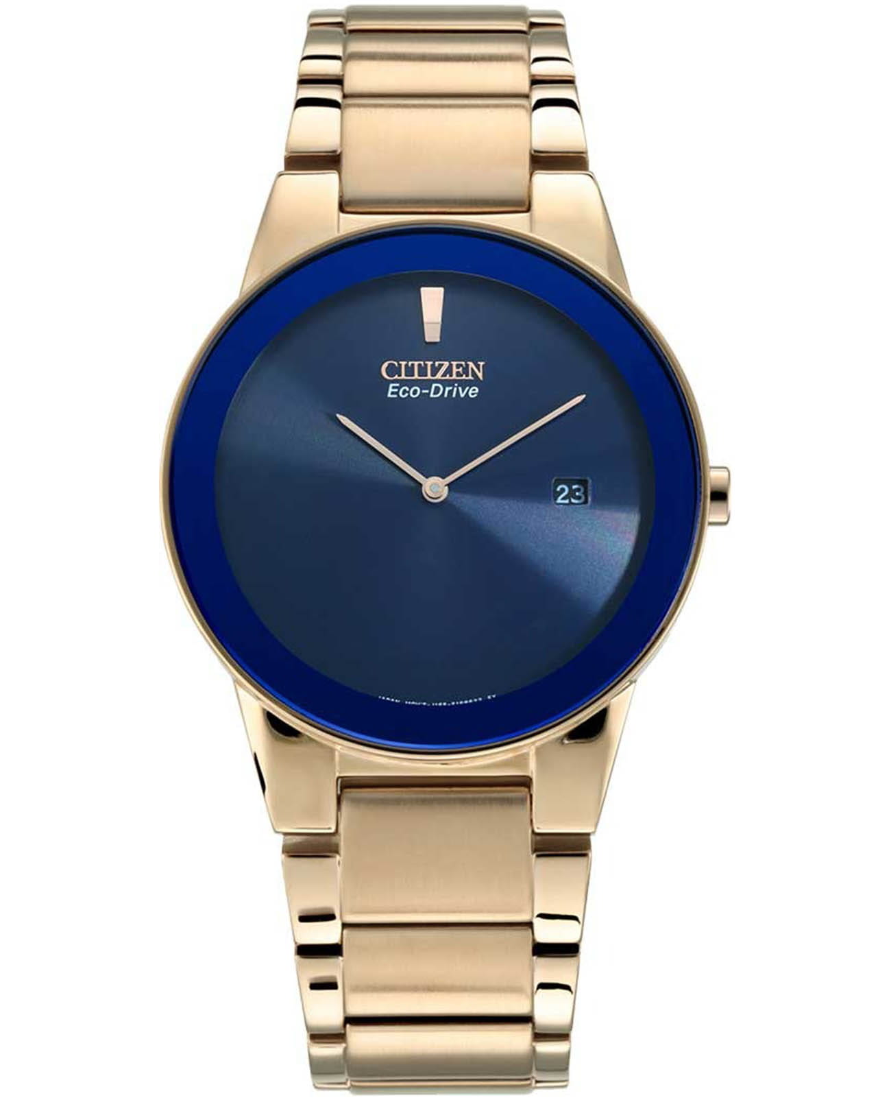 Citizen Citizen Eco-Drive Axiom AU1066-80L  AU1066-80L кварцевые мужские часы синий циферблат, браслет нержавеющая сталь с ip-покрытием — вид спереди