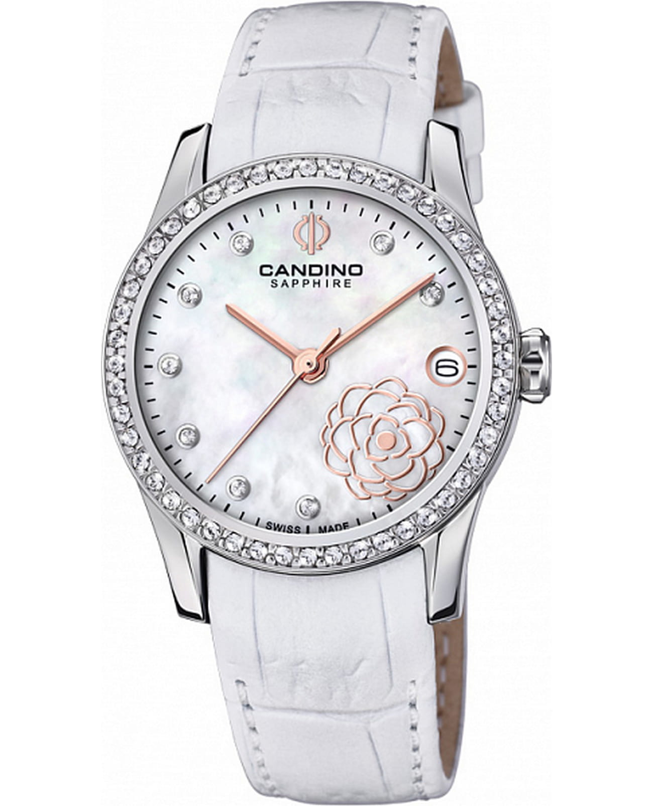 Candino Candino Elegance C4721/1  C4721/1 кварцевые женские часы белый циферблат, браслет кожаный — вид спереди