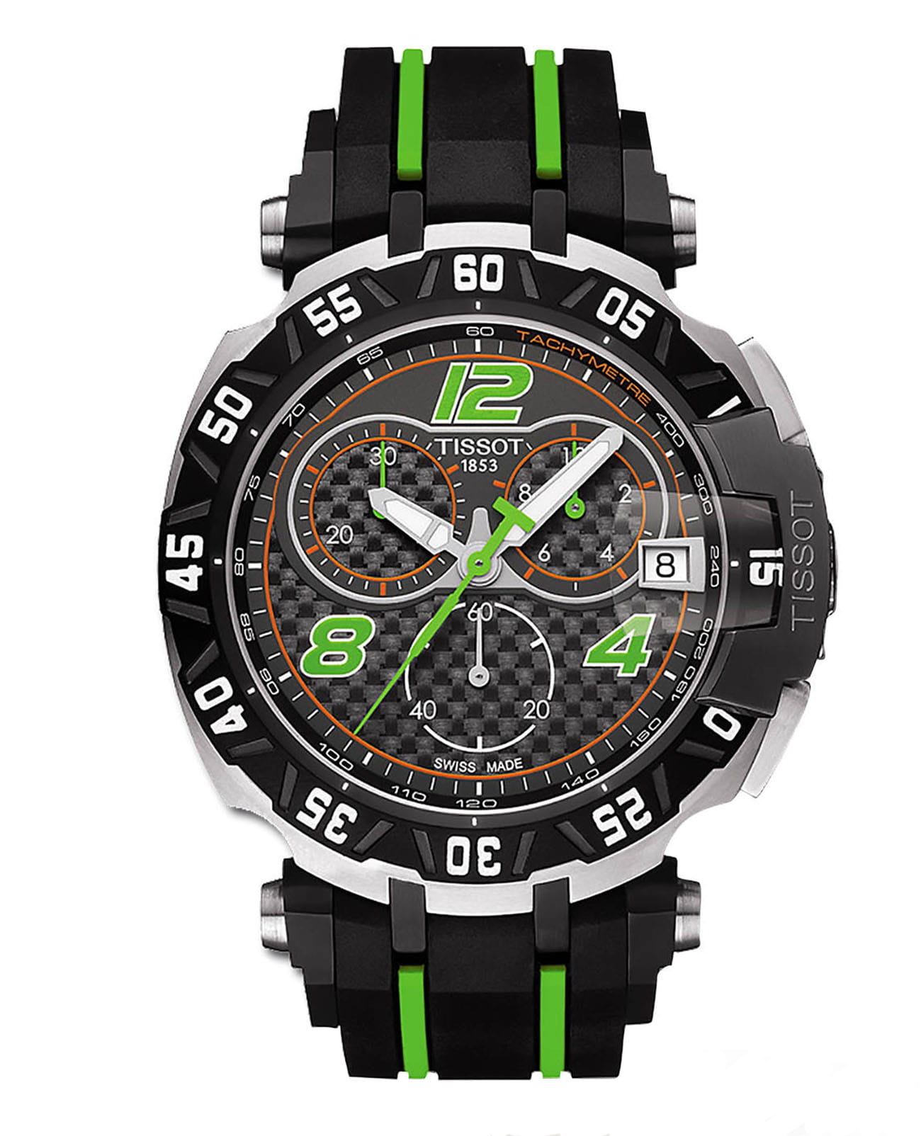 Tissot Tissot T-Sport - Race Bradley Smith T092.417.27.207.02 T Race T0924172720702 кварцевые мужские часы черный циферблат, браслет каучук — вид спереди
