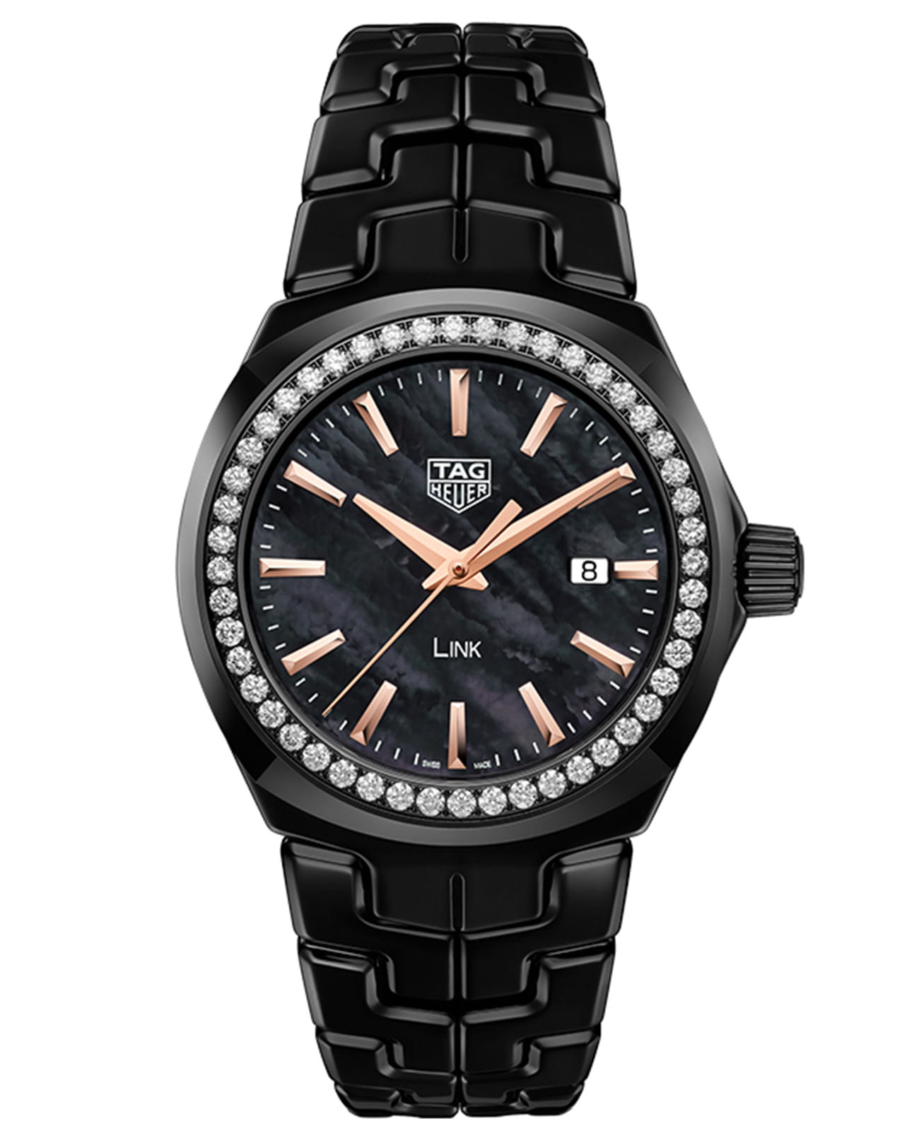 TAG Heuer TAG Heuer Link WBC1390.BH0744  WBC1390.BH0744 кварцевые женские часы перламутровый циферблат, браслет керамика — вид спереди