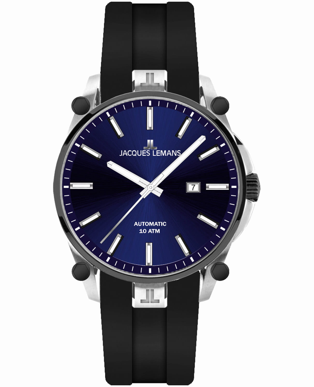 Jacques Lemans Jacques Lemans Derby 1-2203E  1-2203E механические мужские часы синий циферблат, браслет силикон — вид спереди