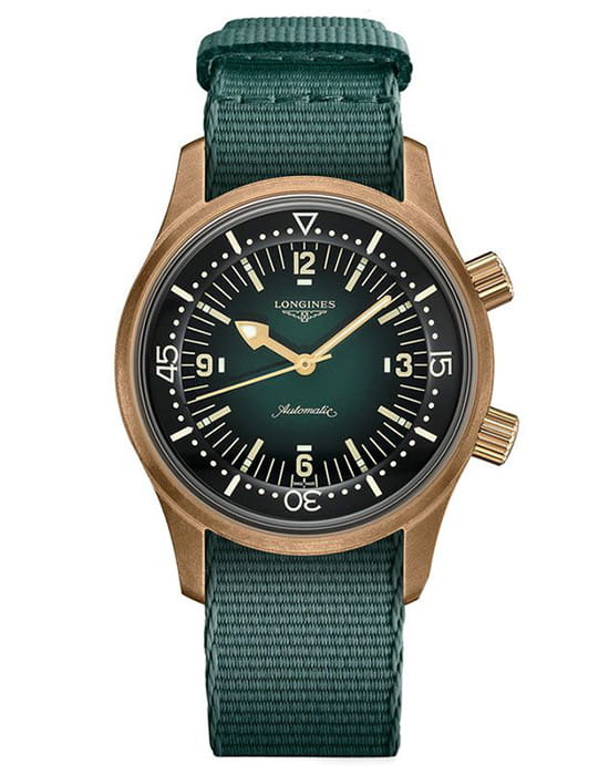 Longines Longines Legend Diver Watch L3.774.1.50.2 механические мужские часы часы крупный план зеленый циферблата