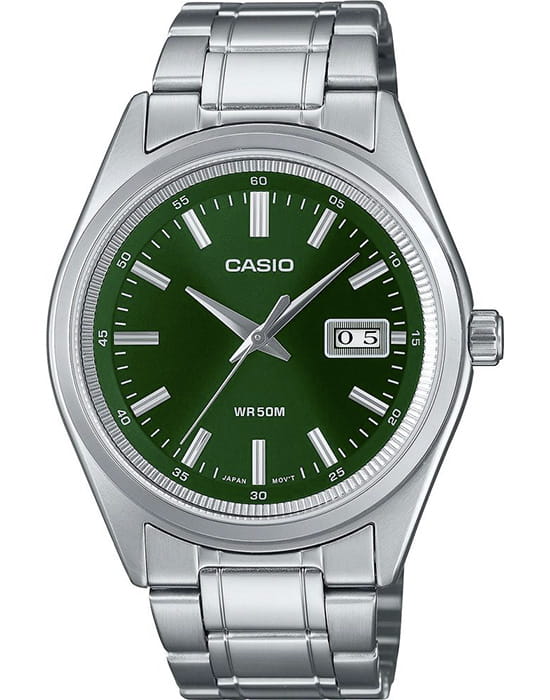 Casio Casio Collection MTP-B180D-3A  MTP-B180D-3A кварцевые мужские часы зеленый циферблат, браслет нержавеющая сталь — вид спереди