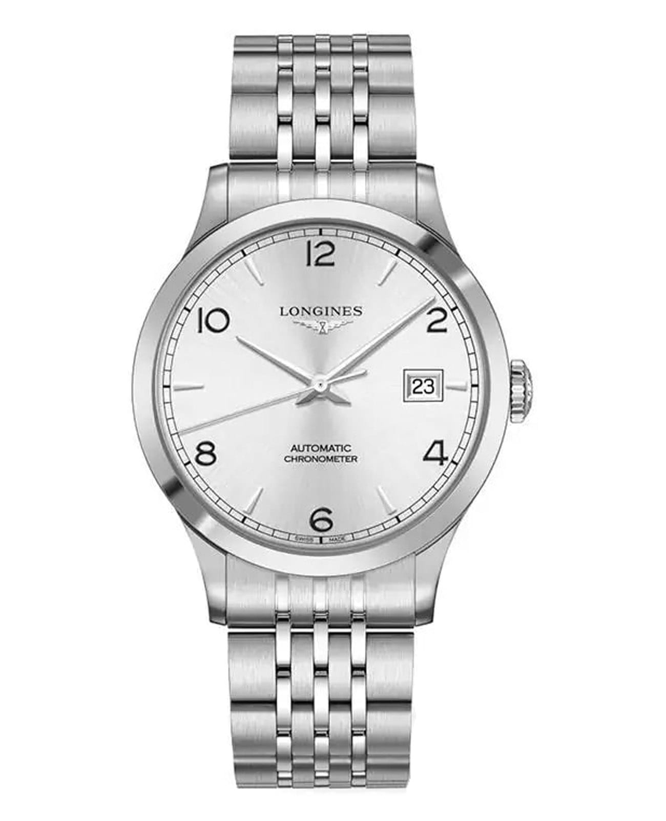 Longines Longines Record Collection L2.821.4.76.6  L28214766 механические мужские часы серебристый циферблат, браслет нержавеющая сталь — вид спереди