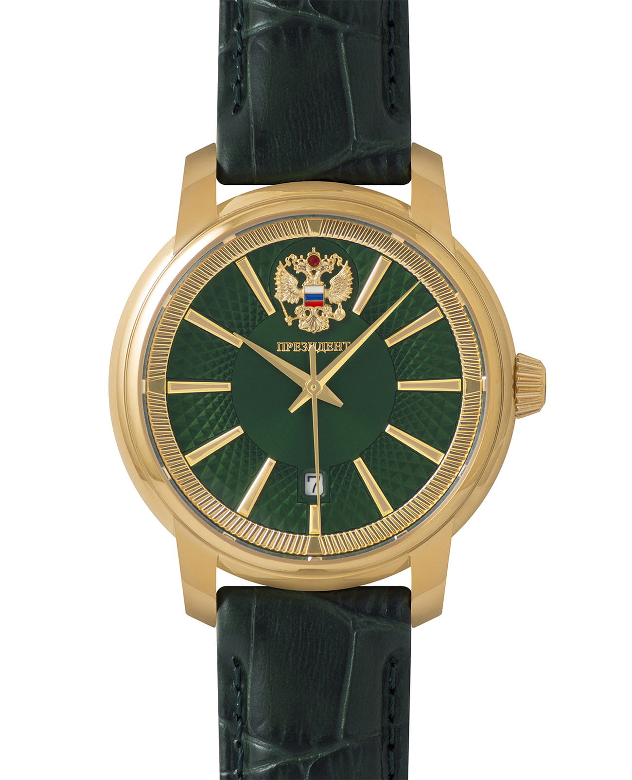 Президент Президент 4956003  4956003 механические мужские часы зеленый циферблат, браслет кожаный — вид спереди