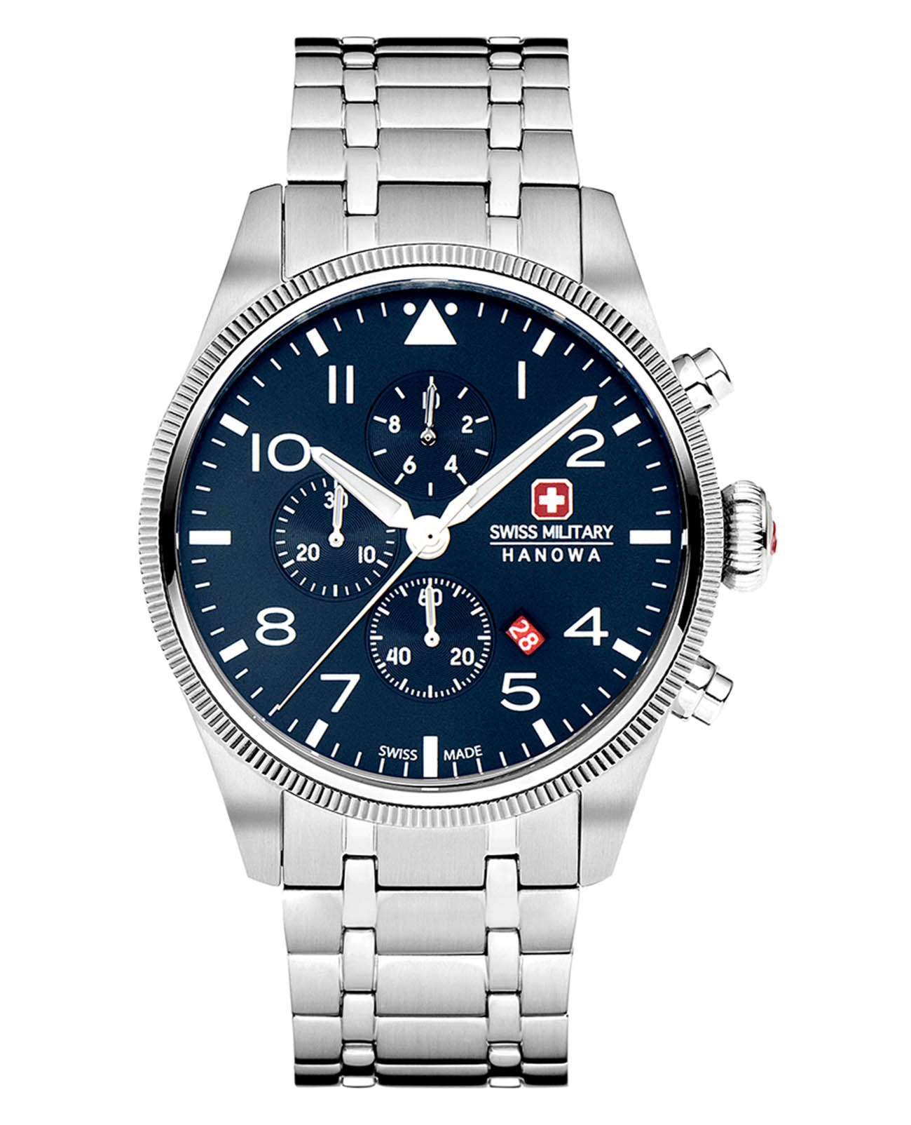 Swiss Military Hanowa Swiss Military Hanowa Thunderbolt Chrono SMWGI0000403  SMWGI0000403 кварцевые мужские часы синий циферблат, браслет нержавеющая сталь — вид спереди