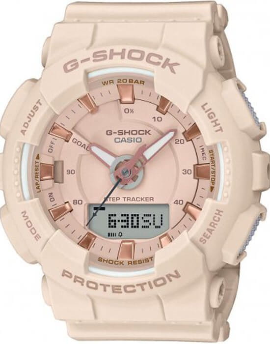 Casio Casio G-Shock GMA-S130PA-4A  GMA-S130PA-4AER электронные женские часы розовый циферблат, браслет пластик — вид спереди