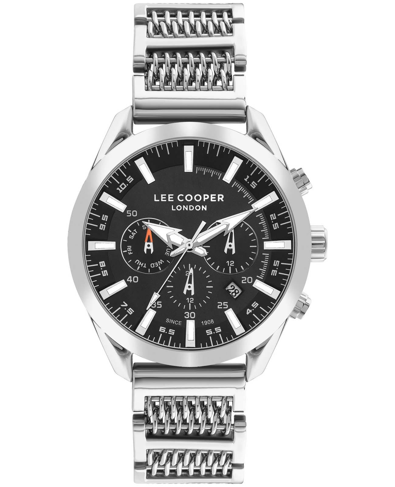 Lee Cooper Lee Cooper LC07556.350  LC07556.350 кварцевые мужские часы черный циферблат, браслет нержавеющая сталь — вид спереди