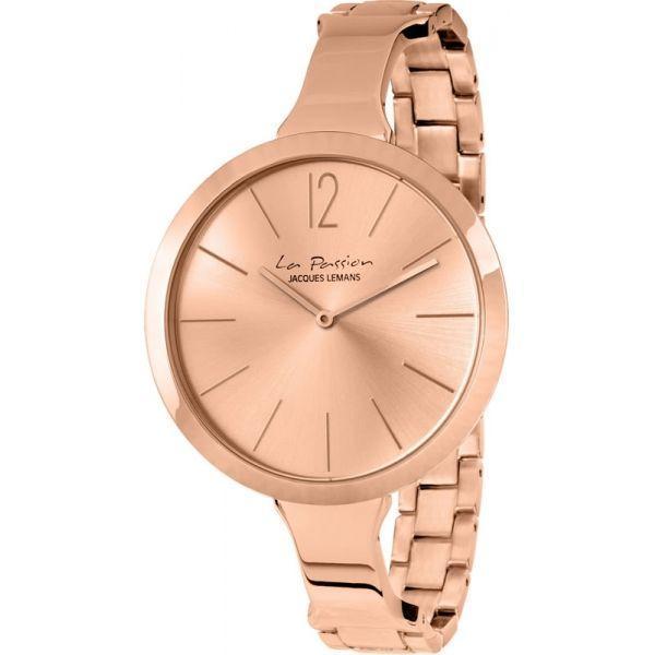 Jacques Lemans Jacques Lemans LP-115G  LP-115G кварцевые женские часы золотой циферблат, браслет нержавеющая сталь + золото 18к — вид спереди